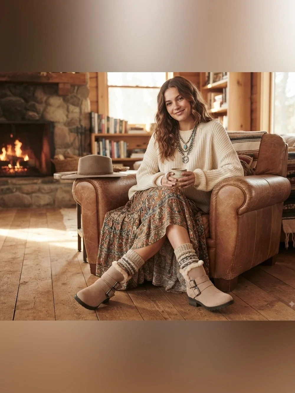 Universal Thread tan faux-suede double-buckle moto ankle boots feature a plush